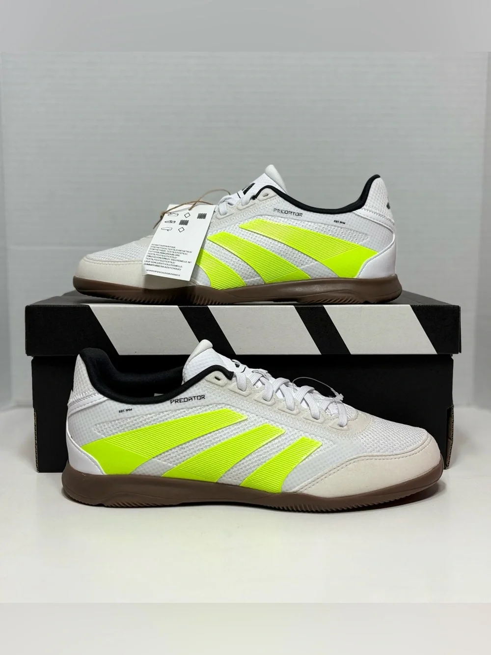 adidas Predator Indoor Soccer Shoes Sneakers JI1159 White Neon Yellow Men’s 5.5